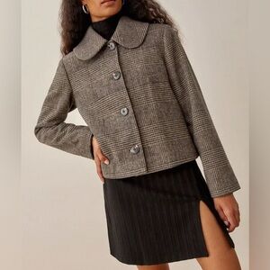 New Reformation Dillon Wool Jacket in Brown Plaid